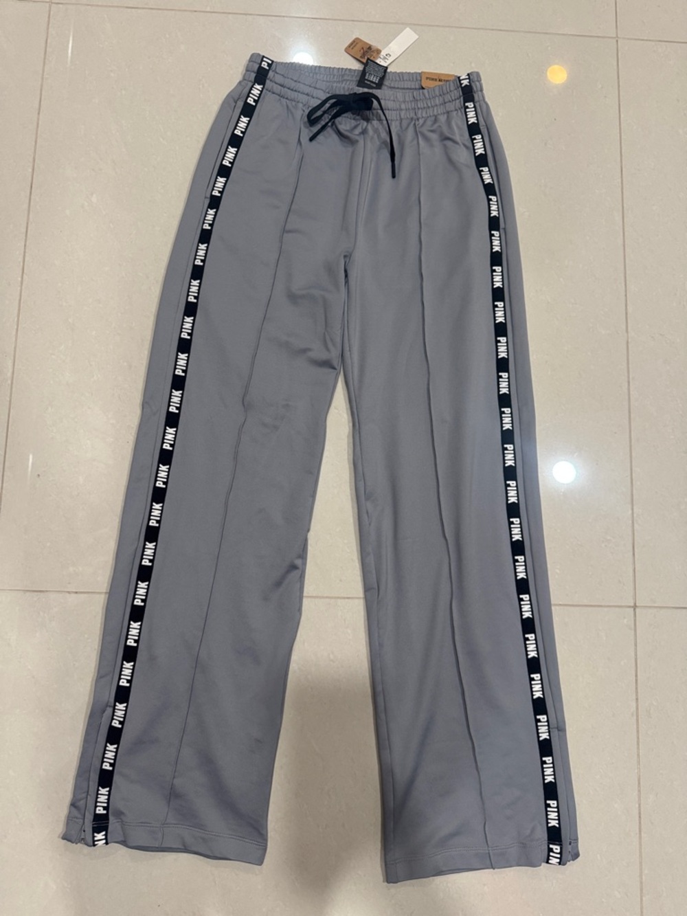 Victoria's Secret PINK Gray Wide-Leg Track Pants with Black Side Tape